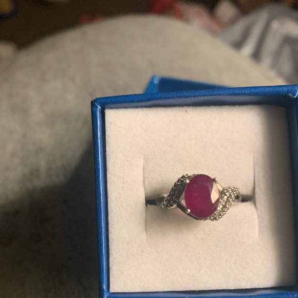 Genuine Niassa ruby sterling silver w diamond accents - Picture 2 of 8